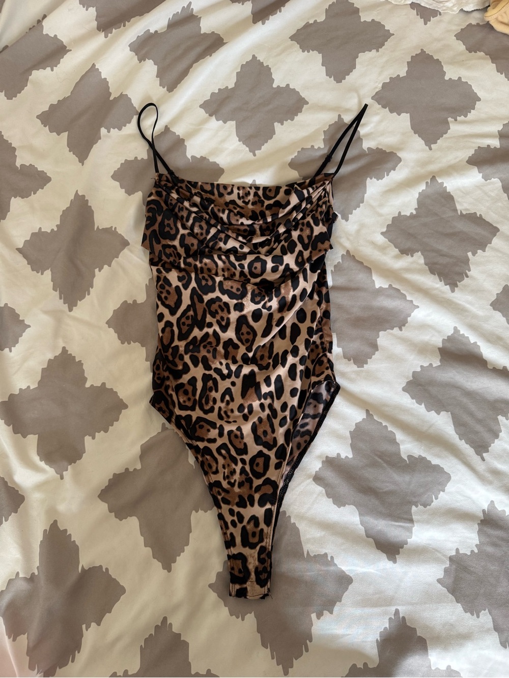 Zara Leopard Print Satin Bodysuit in Brown and Black